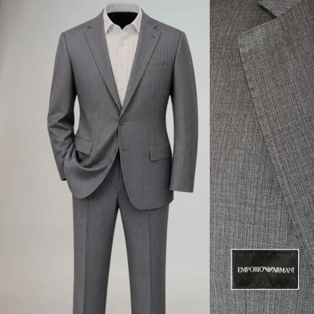 Emporio Armani G-Line Suit 38R 31x30 Gray Two Tone Melange Designer